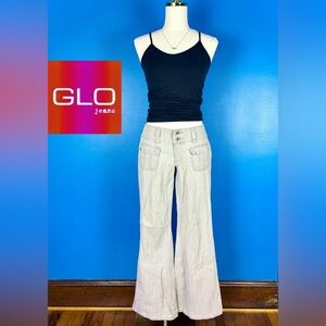 GLO JEANS Vintage Pin-Stripe Flare Utility Pants in Gray, Size 5 (Juniors)